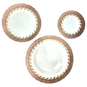 Aynsley Priscilla 6" 8" 10" Plate Set Pink White Bone China Gold Trim Leaf Rare
